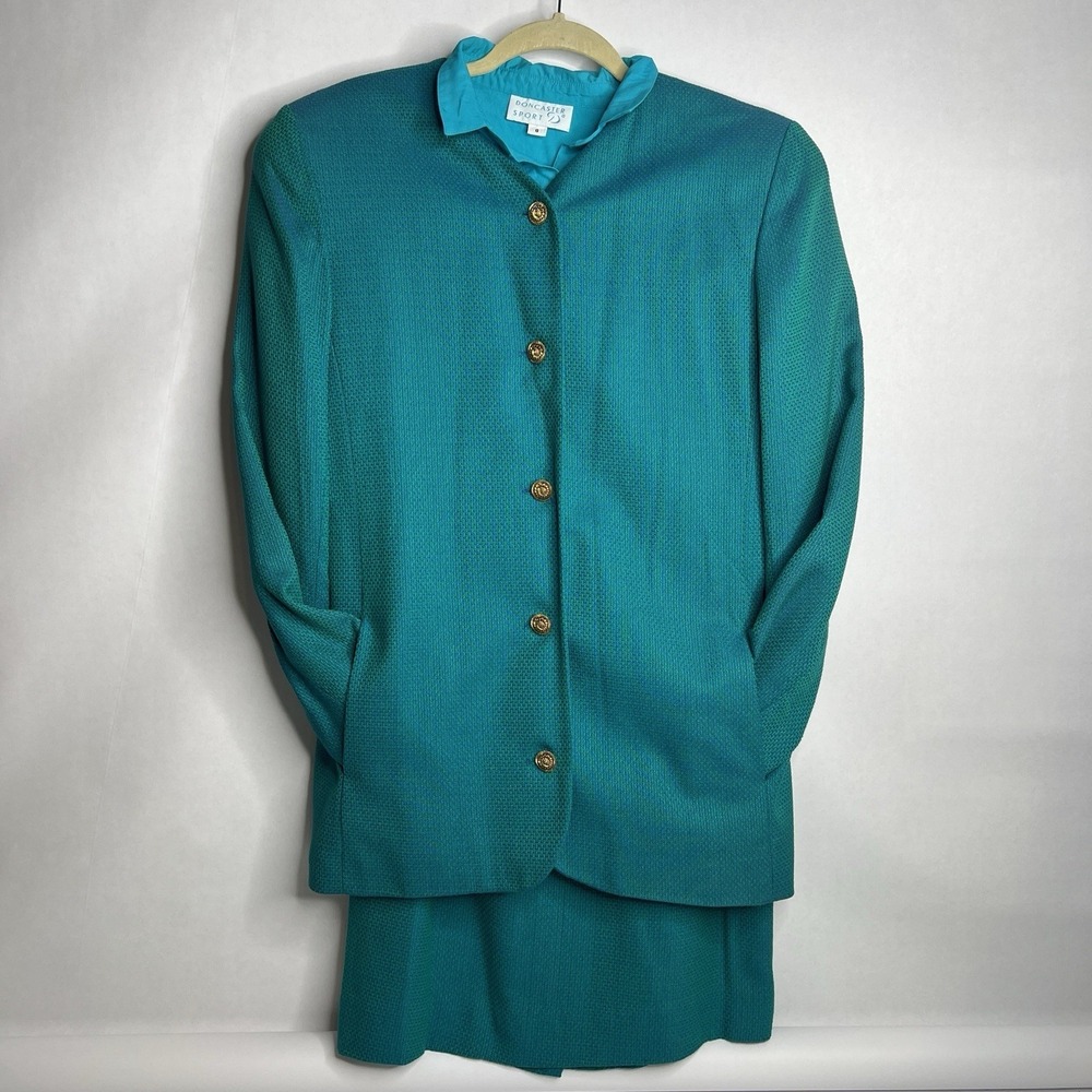 Vtg Doncaster Skirt Suit & Teal Blouse Blue Green Iridescent S 10 (6) Business